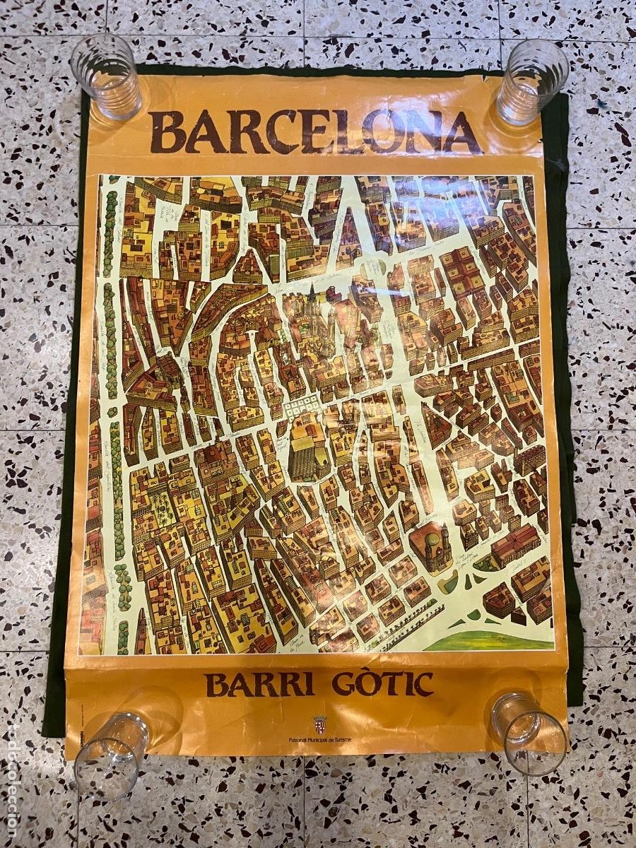 Carteles: Cartel Barcelona G&ograve;tic Vintage Patronat Municipal de Turisme Lumverg Editores Mapa Ilustrado 68x50 c