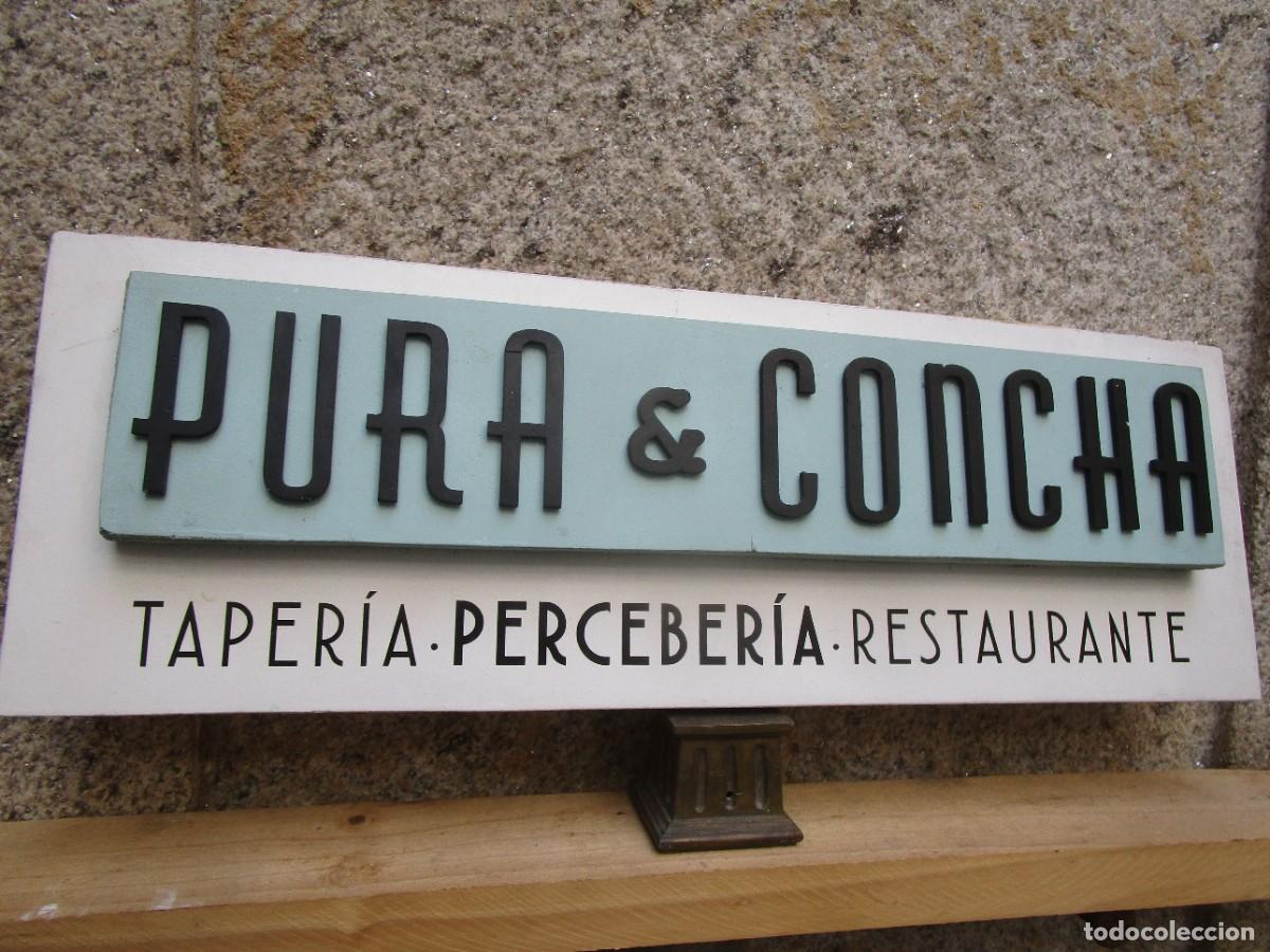 Carteles: CARTEL MADERA VIGO &rdquo; PURA YCONCHA &rdquo; TAPERIA PERCEBERIA RESTAURANTE - ENTREPLANTA HOTEL BAHIA 1974 +