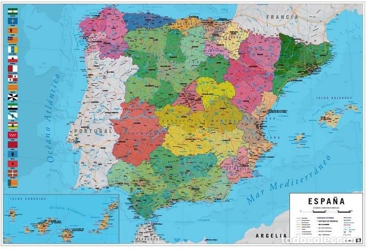 Carteles: Mapa Espa&ntilde;a Fisico Politico (POSTER 61 x 91,5)