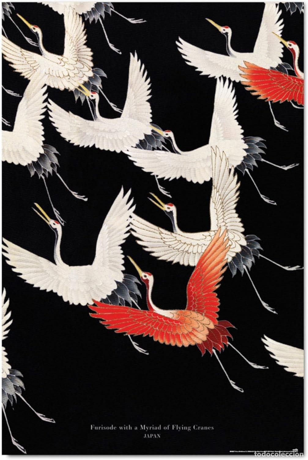 Carteles: Poster Furisode with a Myriad of flying cranes (POSTER 61 x 91,5)