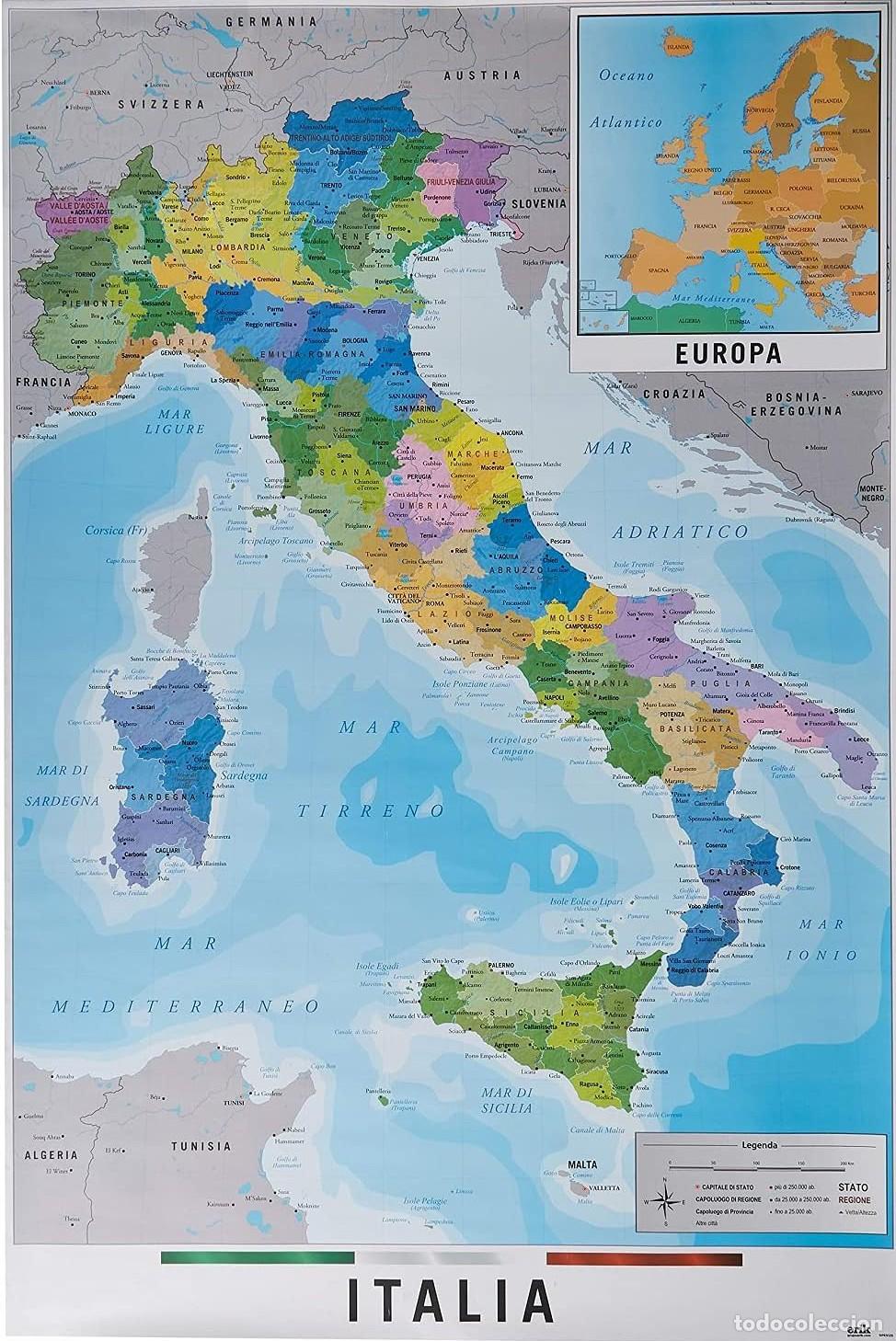 Carteles: Poster Mapa Italia Fisico Politico (POSTER 61 x 91,5)