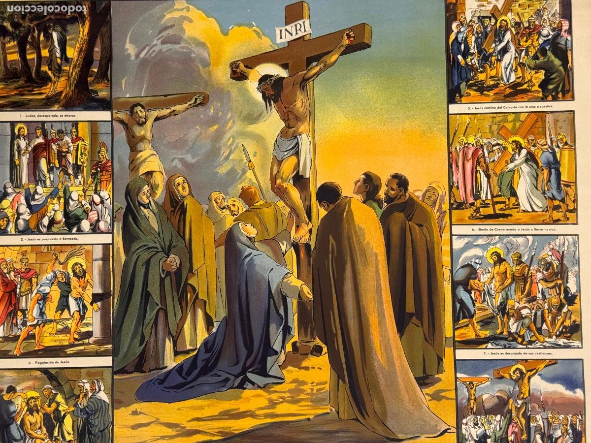Affiches: LAMINAS MURALES DE HISTORIA SAGRADA - VIDA DOLOROSA DE JESUS - SEIX & BARRAL -CARTEL ANTIGUO