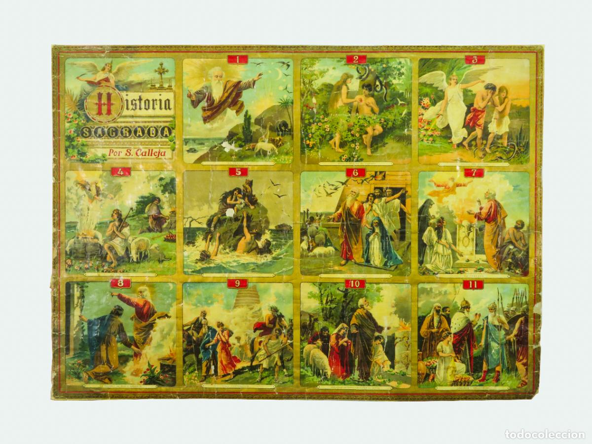Carteles: Historia Sagrada Saturnino Calleja cromolitograf&iacute;as 9 l&aacute;minas Litograf&iacute;a Mateu PP S XX