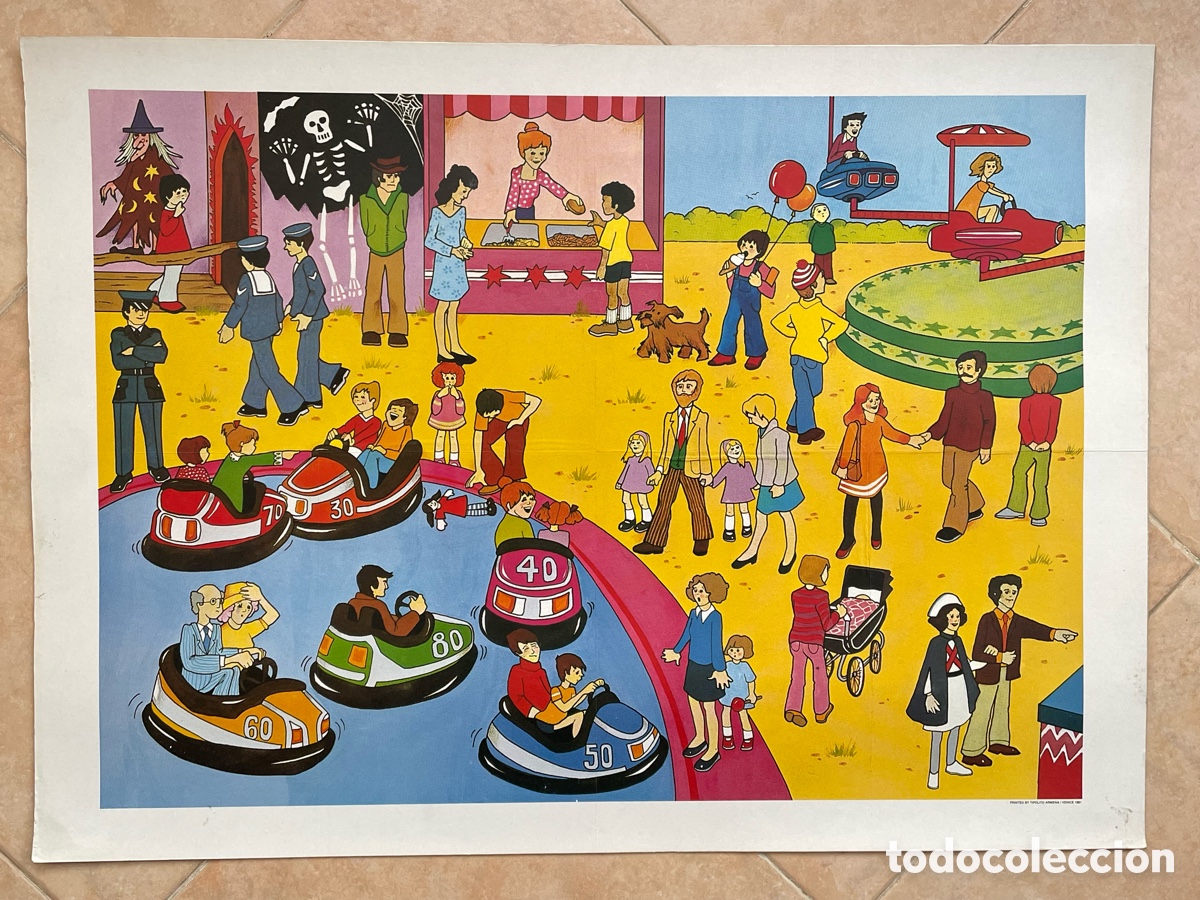 Carteles: Cartel escolar o l&aacute;minas educativas vintage. Feria atracciones. Gran tama&ntilde;o.