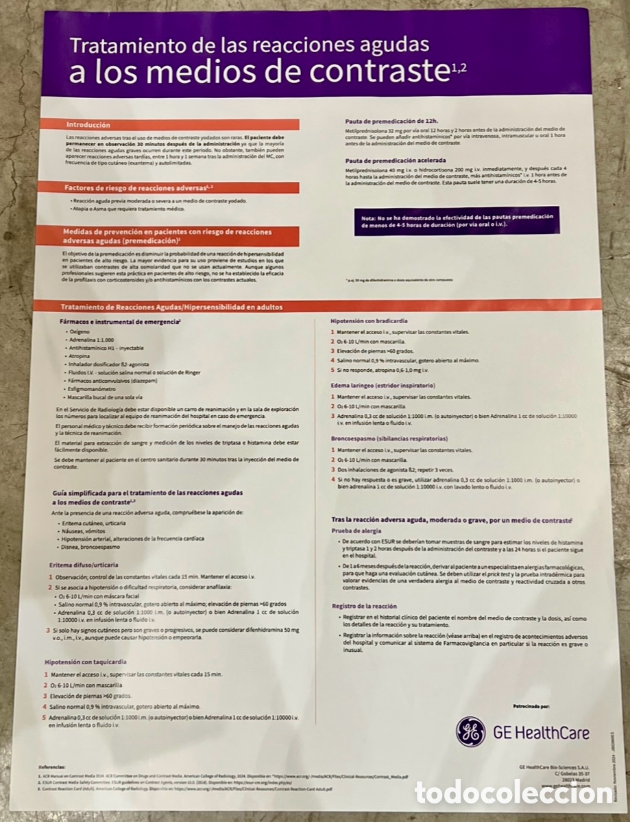 Carteles: Cartel. Tratamiento de las reacciones agudas a los Medios de Contraste. 2024. GE HealthCare.