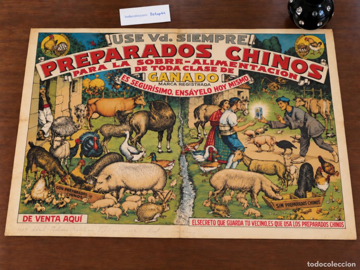 Carteles: Cartel Original 1929 - Preparados Chinos Ganado - Alimentaci&oacute;n Animal - Litograf&iacute;a Ortega