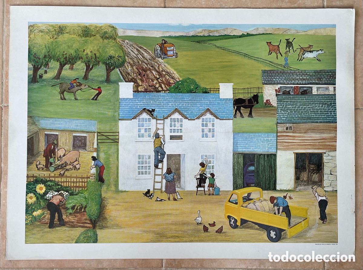 Carteles: Cartel escolar, litograf&iacute;a educativa vintage. 1981. Gran tama&ntilde;o. La Granja.