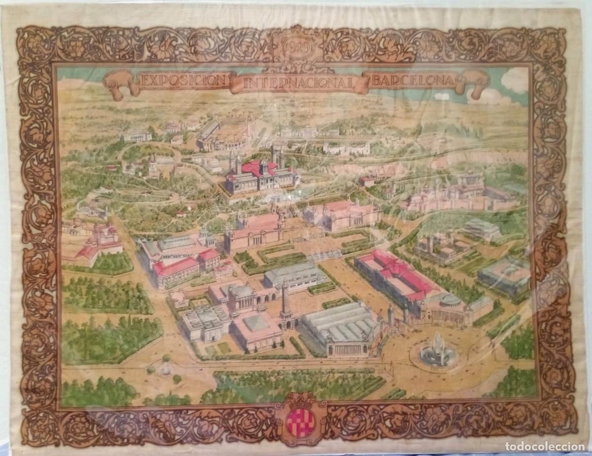 Carteles: Pa&ntilde;uelo cartel promocional EXPOSICI&Oacute;N INTERNACIONAL BARCELONA 1929. Muy raro!