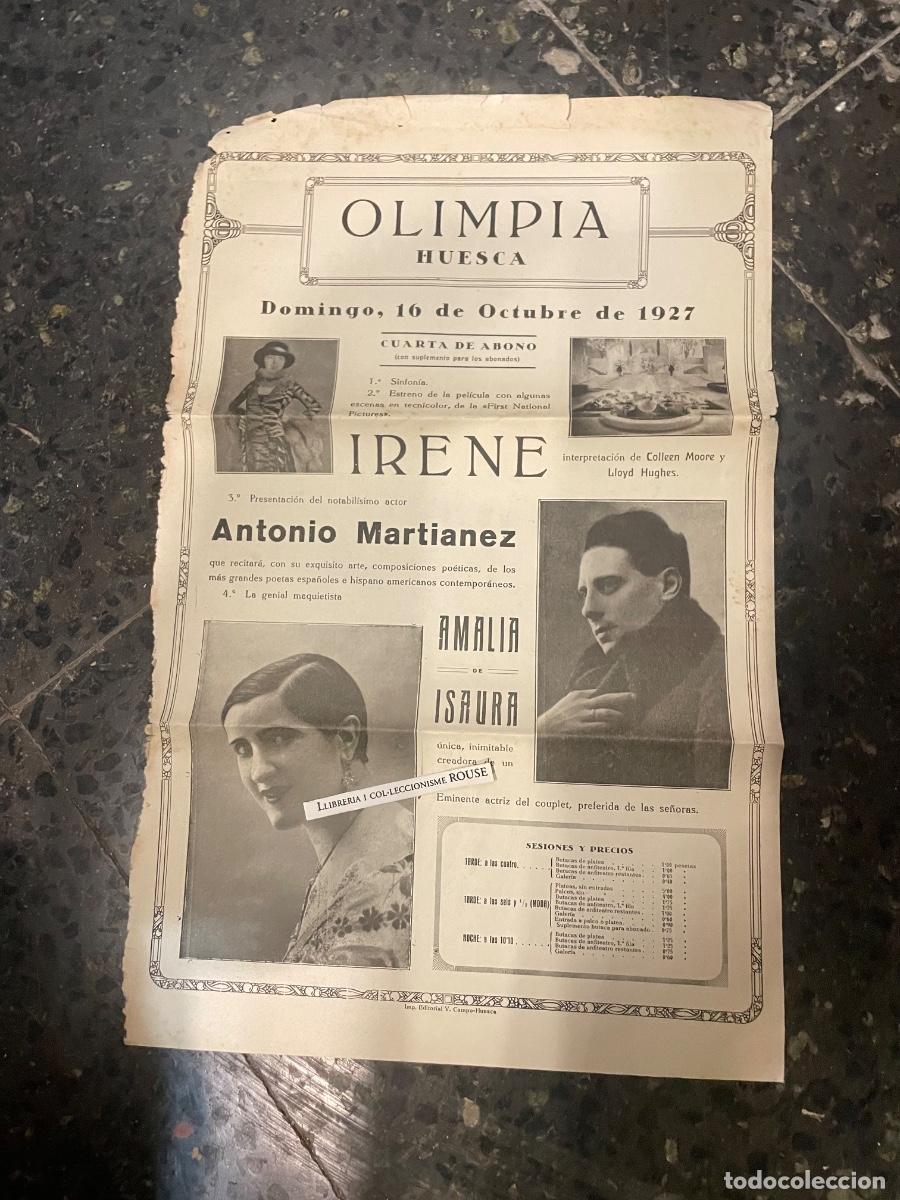 Carteles: ANTIGUO CARTEL - CINE/TEATRO - TEATRO OLIMPIA - HUESCA 1927 - PELICULA IRENE - ANTONIO MARTIANEZ REC