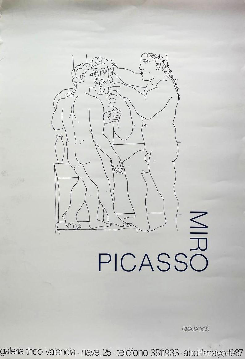 Carteles: Cartel original Mir&oacute; / Picasso. Grabados | Galer&iacute;a Theo, Valencia (1987)