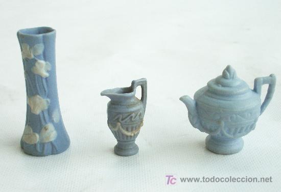 Casas de mu&ntilde;ecas: Conjunto de tres objetos en biscuit, para casa de mu&ntilde;ecas. - Foto 1