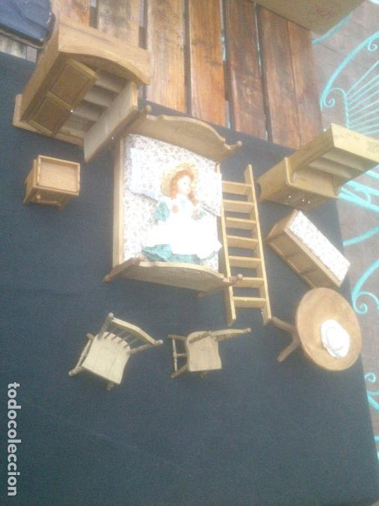 Casas de mu&ntilde;ecas: MOBILIARIO DORMITORIO MADERA - Foto 7
