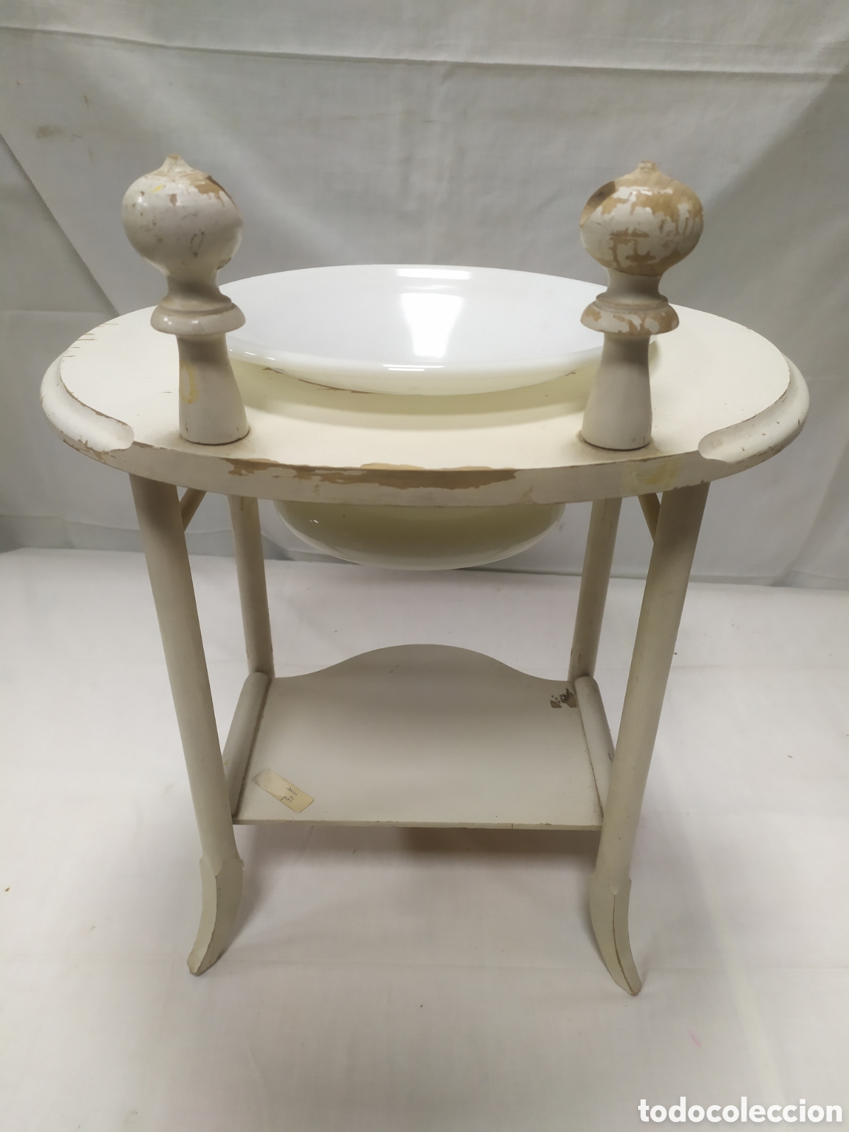 Casas de mu&ntilde;ecas: Lavabo de mu&ntilde;ecas de opalina con pie de madera - Foto 4