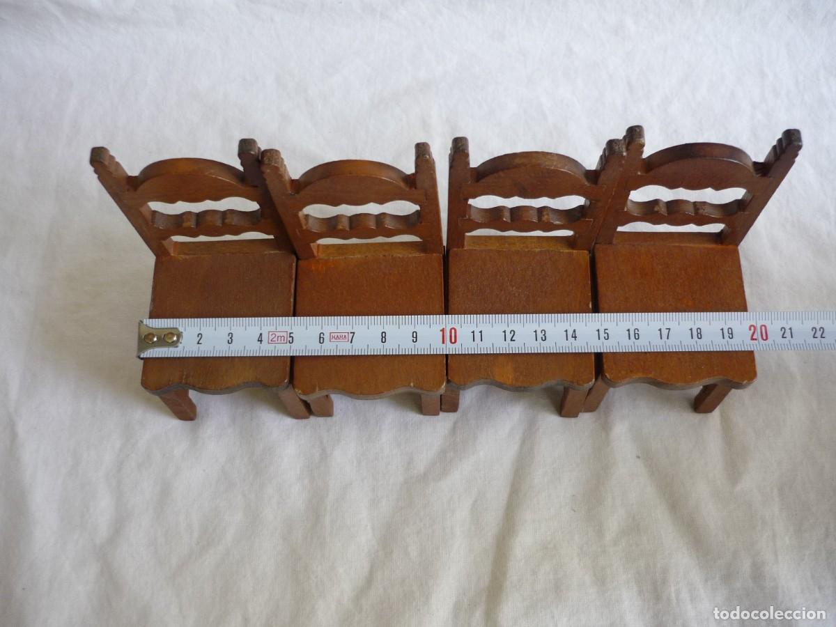 Casas de mu&ntilde;ecas: Mesa con 4 sillas fabricadas en madera en miniatura - Foto 7