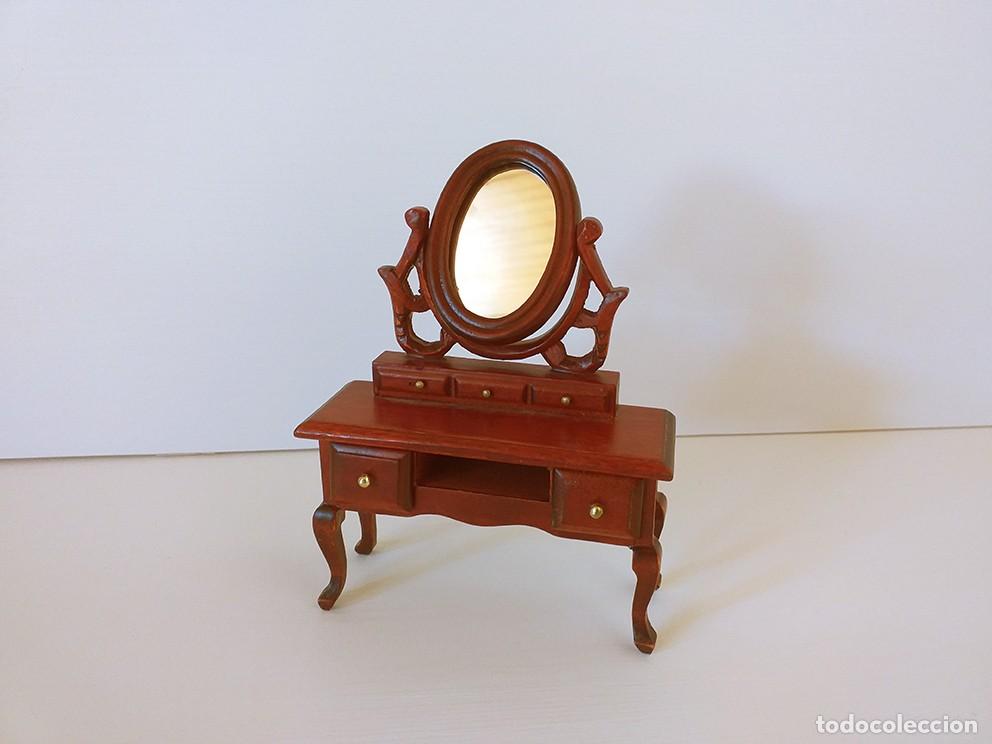 Maisons de Poup&eacute;es: Mueble tocador con espejo miniatura madera casa de mu&ntilde;ecas