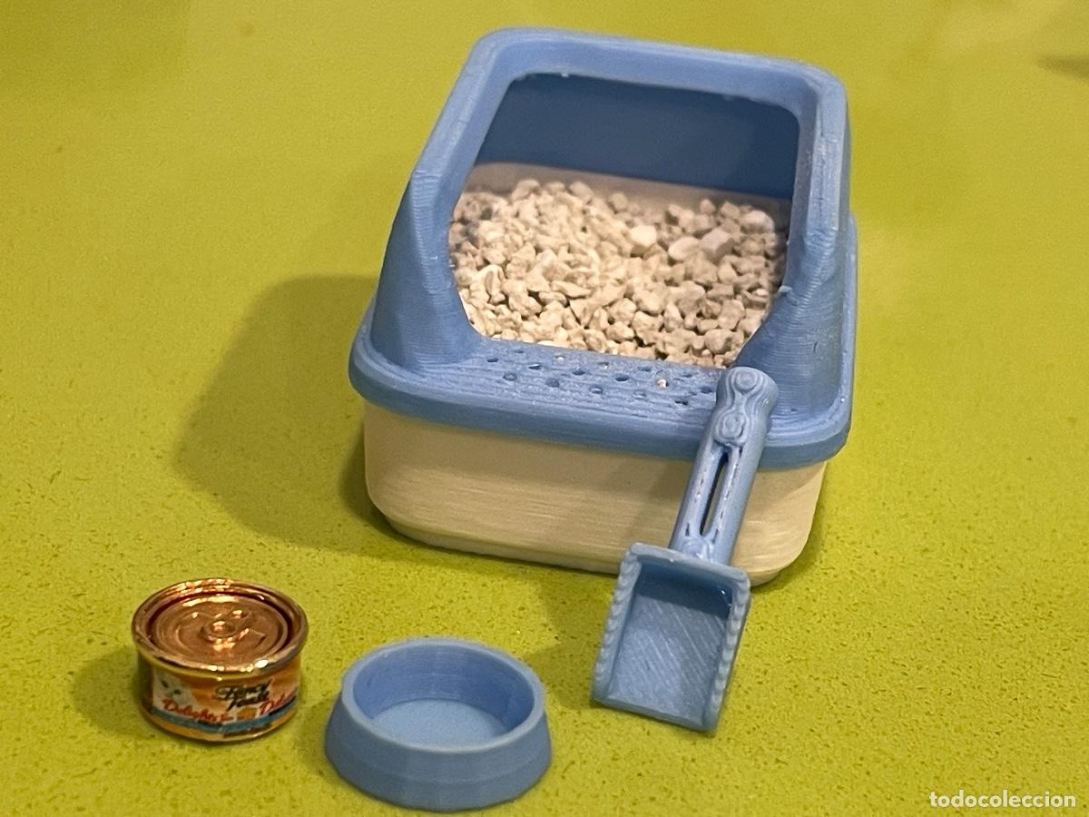 Casas de muñecas: Arenero azul para gatos miniatura casa de muñecas