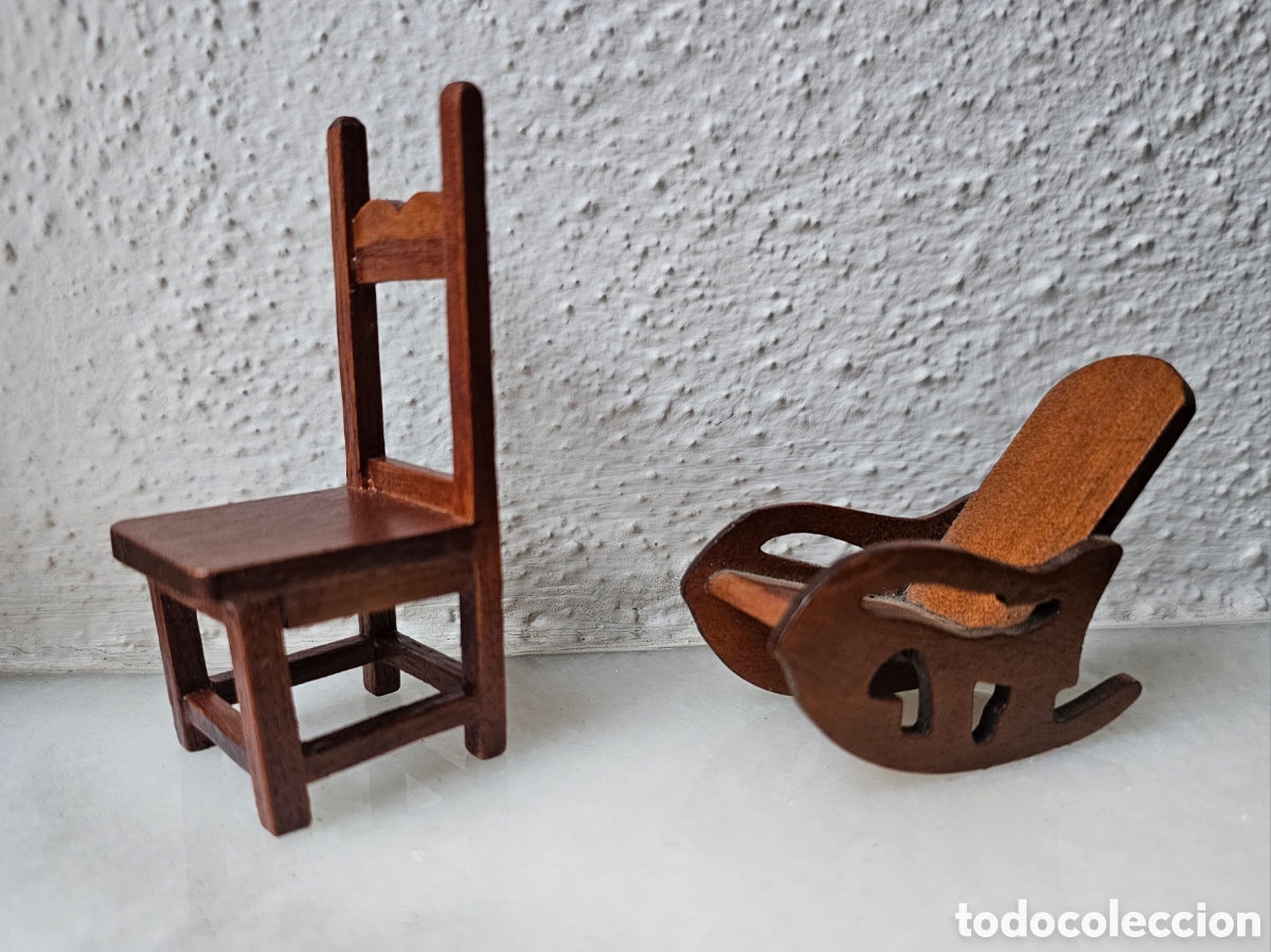 Casas de mu&ntilde;ecas: Silla y mecedora en miniatura para casa de mu&ntilde;ecas - Foto 1