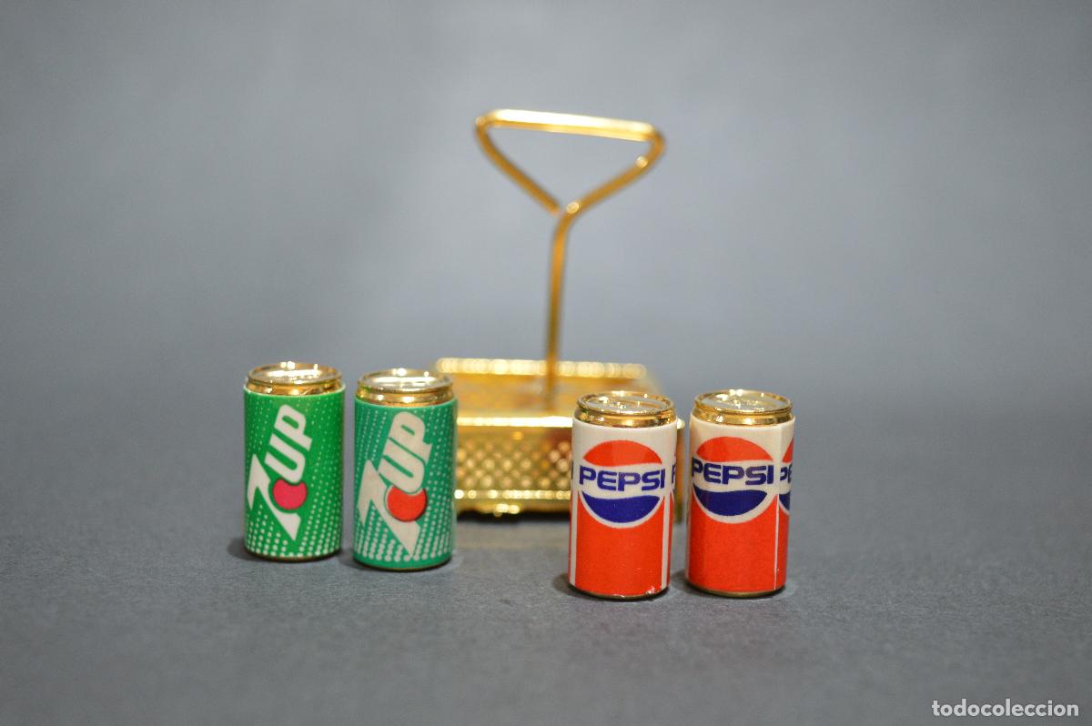 Casas de mu&ntilde;ecas: CESTA DE LATAS REFRESCO MINIATURA - Foto 4