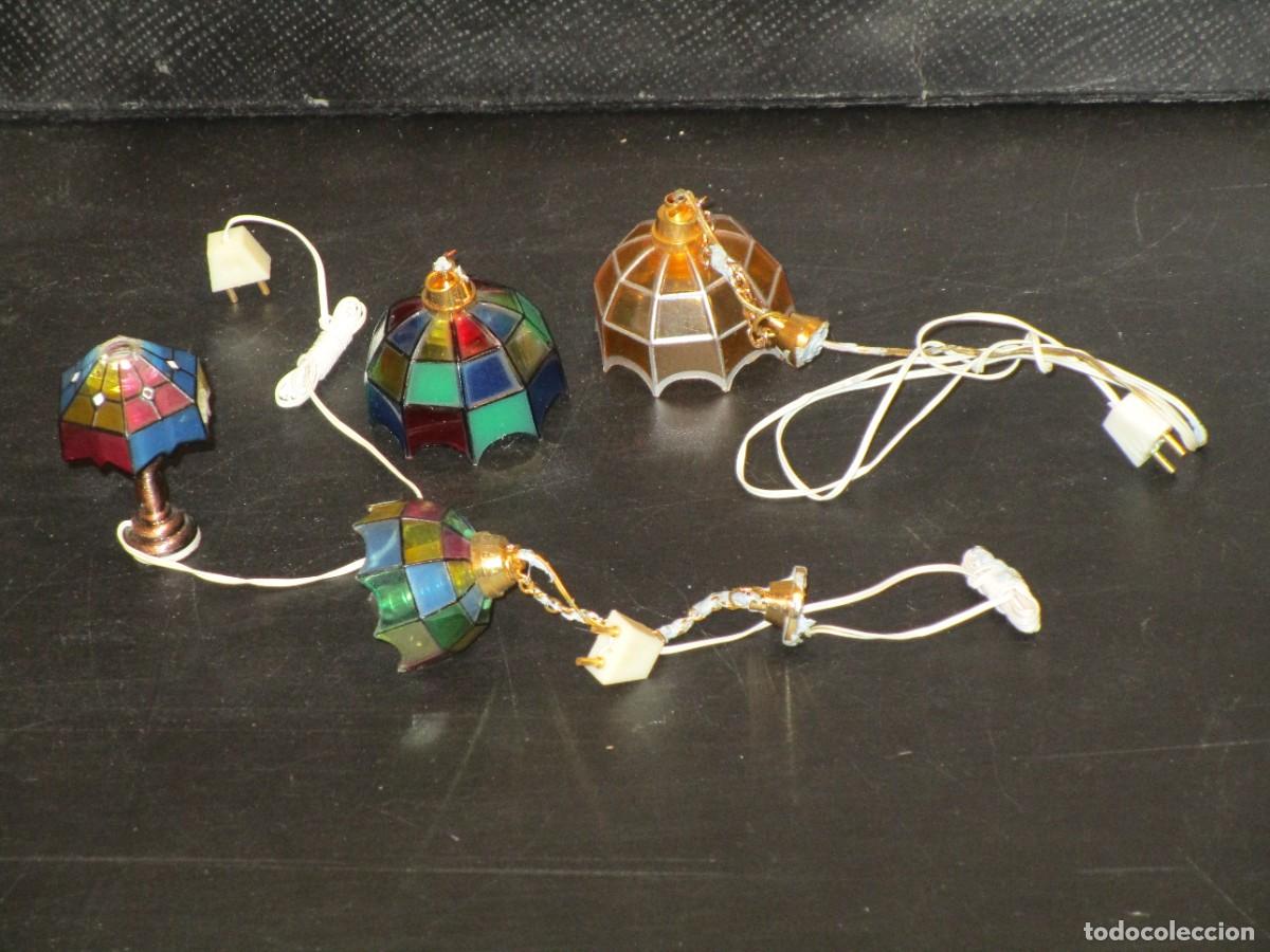 Casas de Mu&ntilde;ecas: - MUEBLES PARA TU CASA DE MU&Ntilde;ECAS &ndash; LOTE DE 4 LAMPARAS VINTAGE &ndash; 3 TULIPAS + 1 DE PEDESTAL- completa