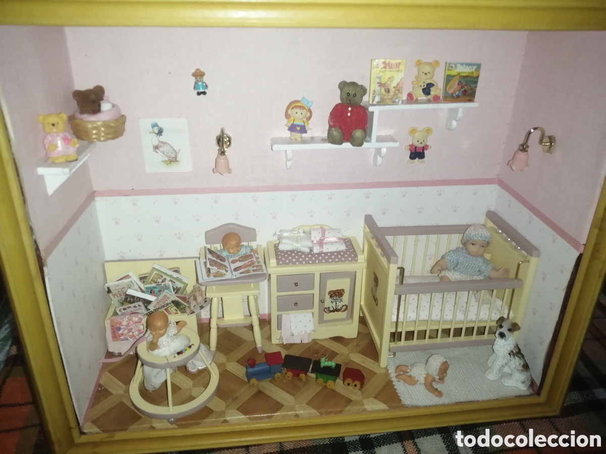 Casas de Mu&ntilde;ecas: Casa de mu&ntilde;ecas - Cuarto de Beb&eacute; Vintage miniatura 1:12