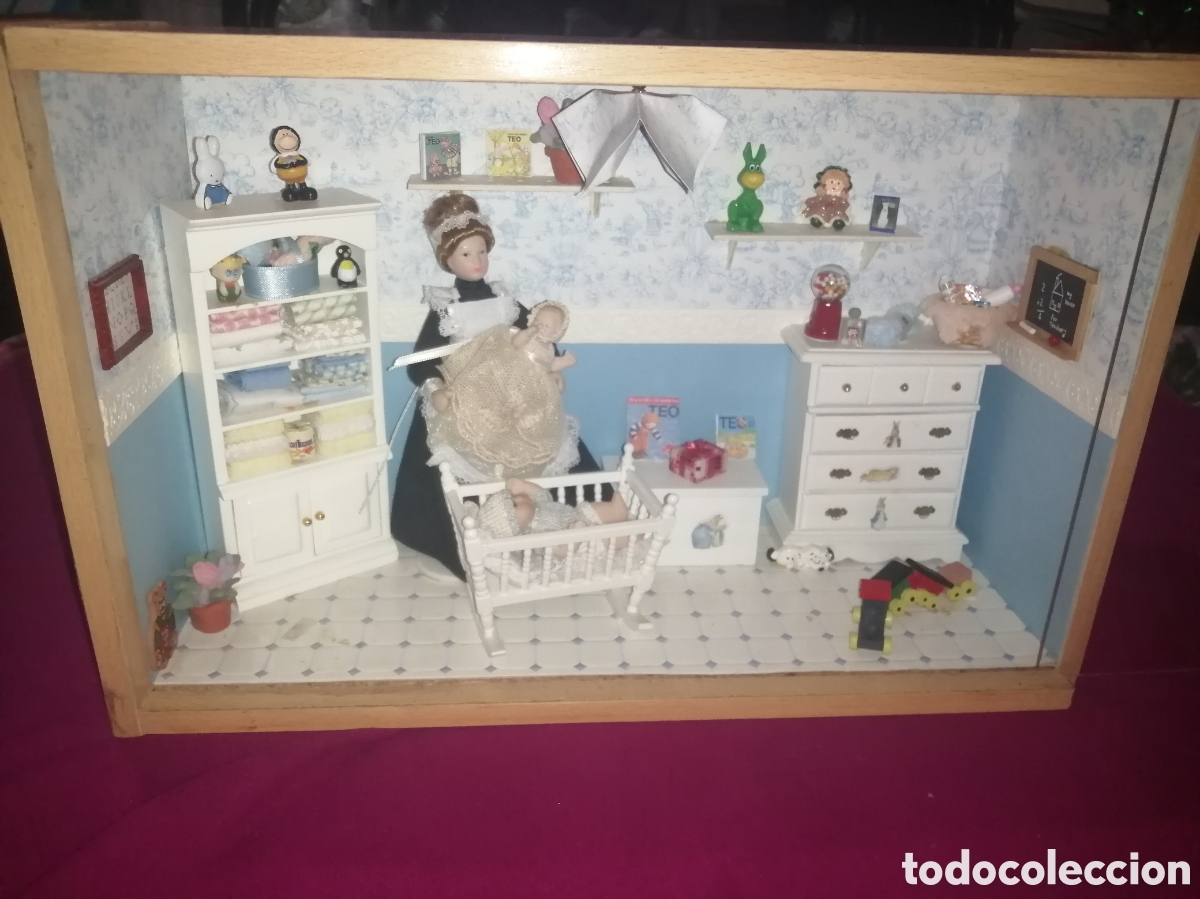 Casas de Mu&ntilde;ecas: Casa de mu&ntilde;ecas miniaturas habitaci&oacute;n beb&eacute; Vintage 1:12