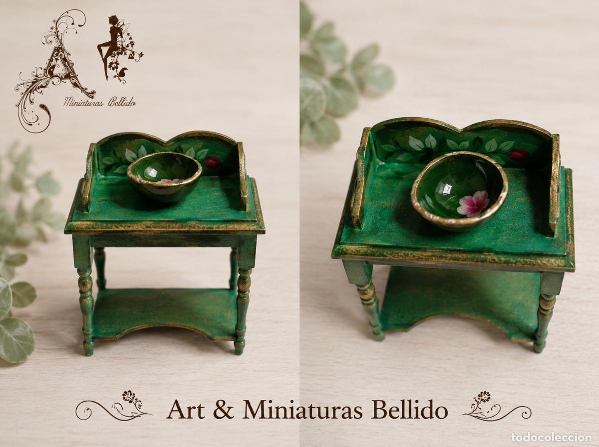 Casas de Mu&ntilde;ecas: Mesa-Lavabo en Miniatura Artesanal &ndash; Pieza &Uacute;nica. Escala 1:12✨