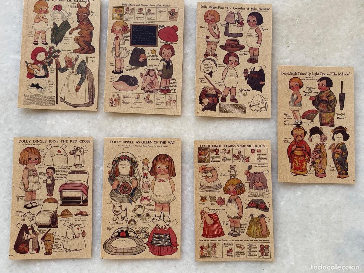 Casas de mu&ntilde;ecas: Siete mini l&aacute;minas (lote C) de mu&ntilde;ecas de papel recortables vintage