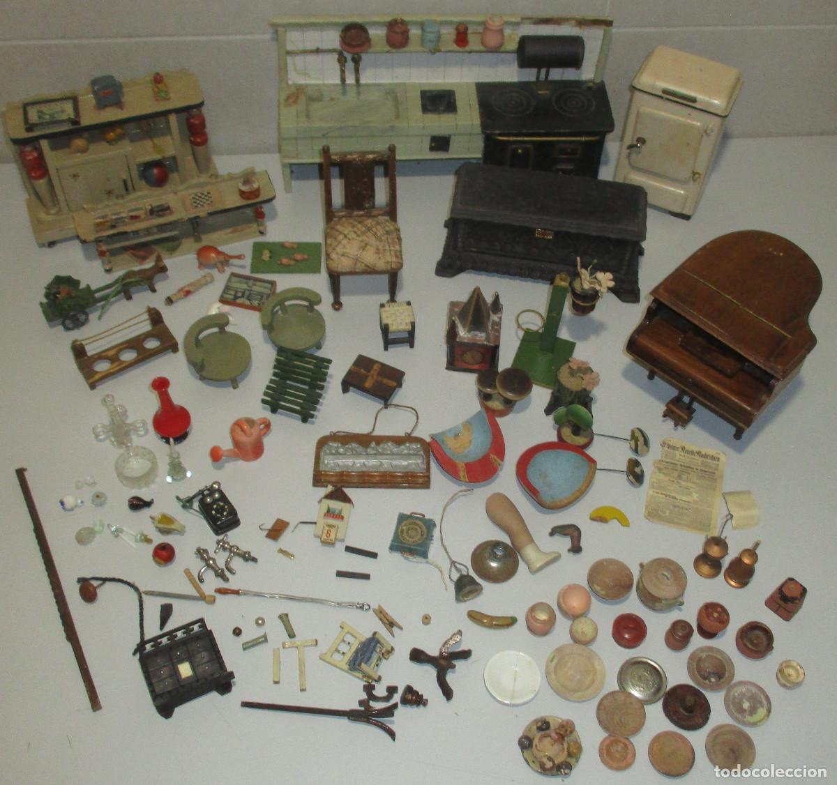 Doll houses: Lote antiguos muebles y accesorios para casa, casita mu&ntilde;ecas, Juguetes Foy&eacute;, a&ntilde;os 40