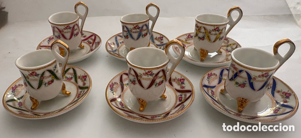 Maisons de Poup&eacute;es: JUEGO 12 PIEZAS MINIATURAS VENEZIA GOLD COLLECTION. TAZAS Y PLATOS. PORCELANA. ESTILO DEMITASSE