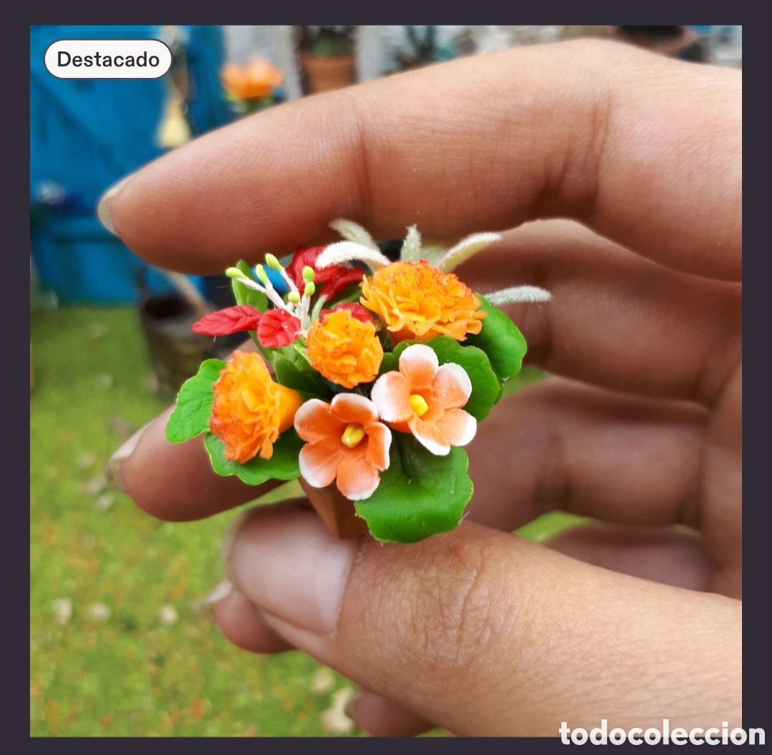 Casas de mu&ntilde;ecas: Miniatura 1/12 maceta con flores casa de mu&ntilde;ecas