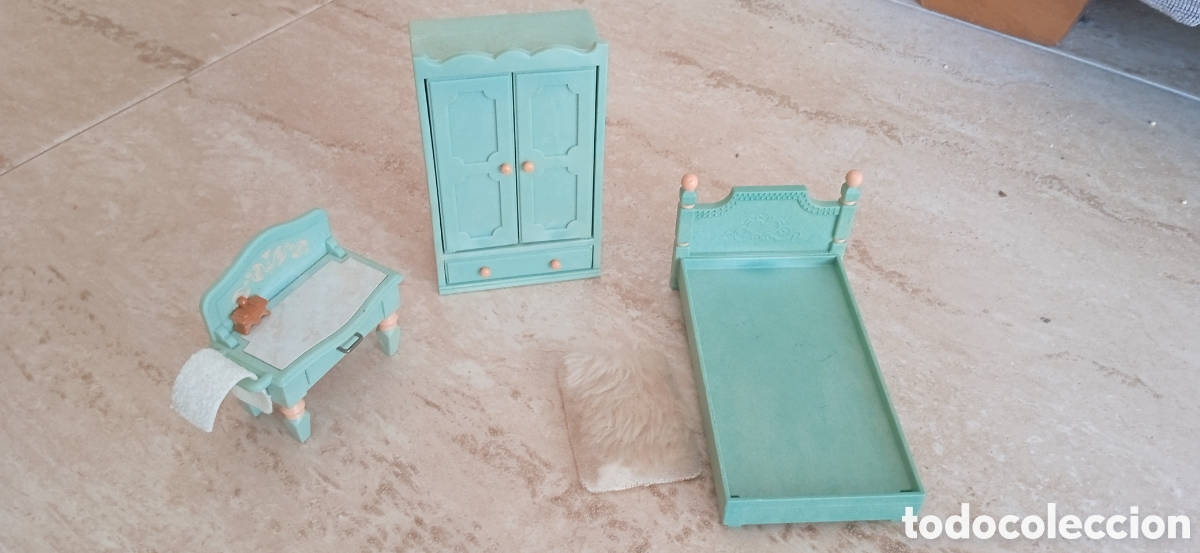 Casas de mu&ntilde;ecas: Sylvanian Families Muebles Habitaci&oacute;n Turquesa vintage
