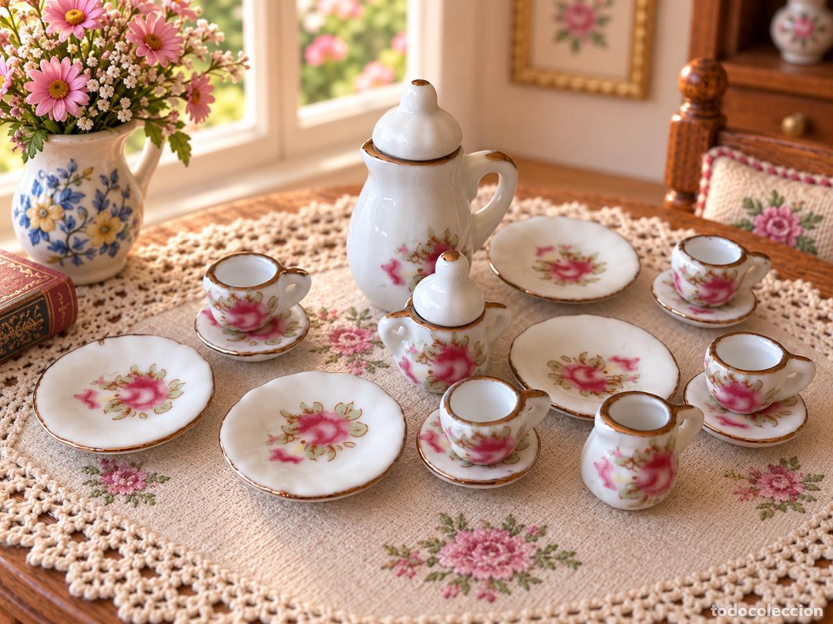 Casas de mu&ntilde;ecas: Juego de caf&eacute; de cer&aacute;mica miniatura para casa de mu&ntilde;ecas
