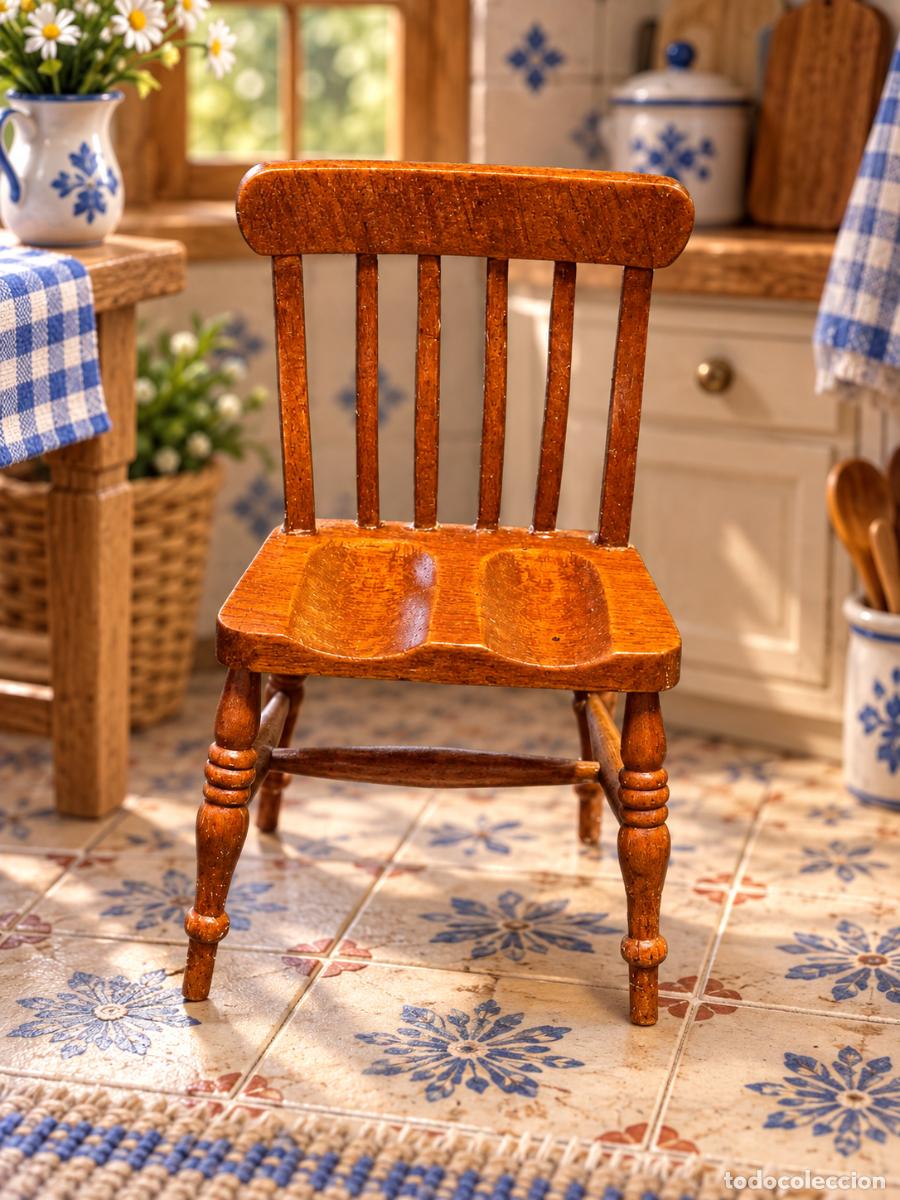 Casas de mu&ntilde;ecas: Silla Windsor color nogal en miniatura