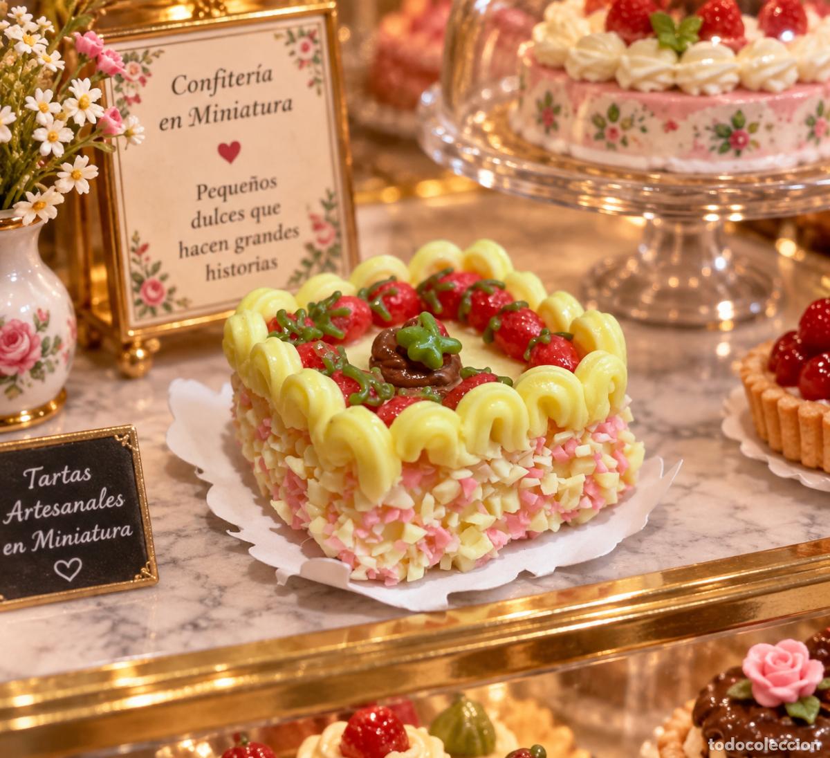 Casas de mu&ntilde;ecas: Tarta de crema y fresas comida miniatura casa de mu&ntilde;ecas