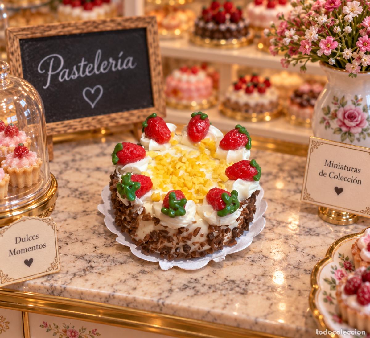 Casas de mu&ntilde;ecas: Tarta de fresas comida miniatura casa de mu&ntilde;ecas
