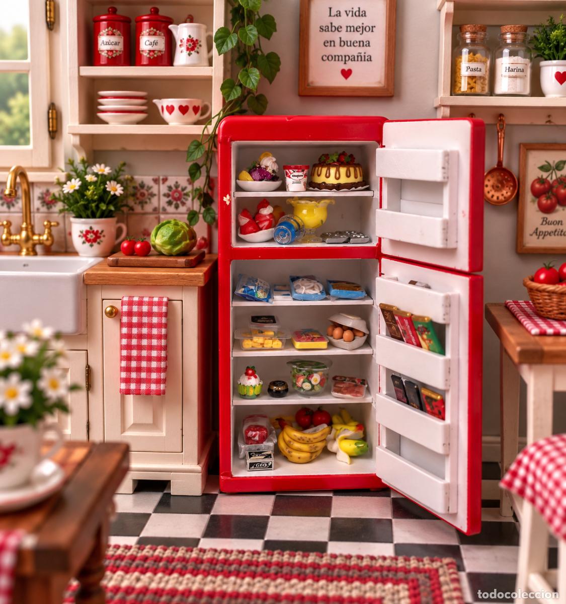 Casas de mu&ntilde;ecas: Nevera roja miniatura casa de mu&ntilde;ecas - Foto 5