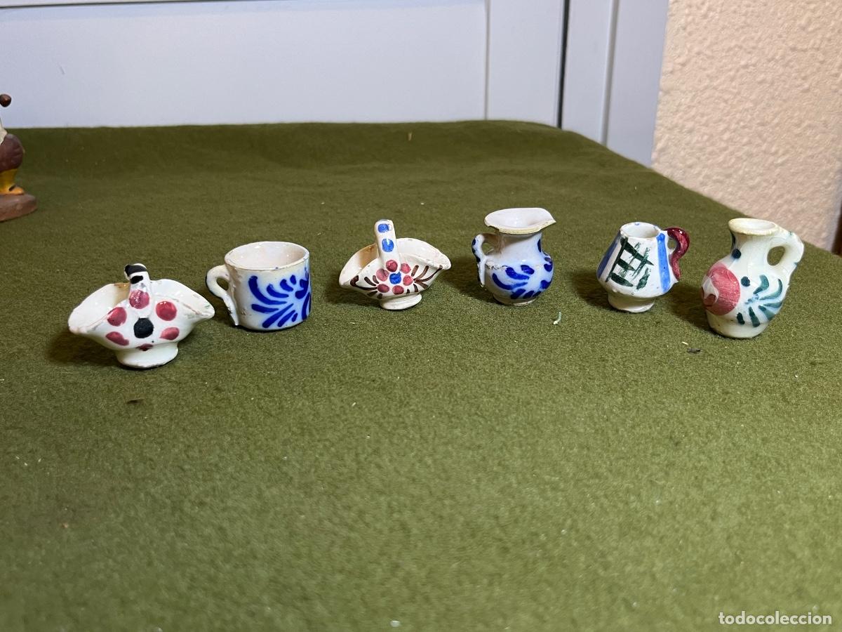 Casas de mu&ntilde;ecas: Lote de 6 antiguas miniaturas de cer&aacute;mica y porcelana pintadas a mano &ndash; Vajilla para casa de mu&ntilde;ecas