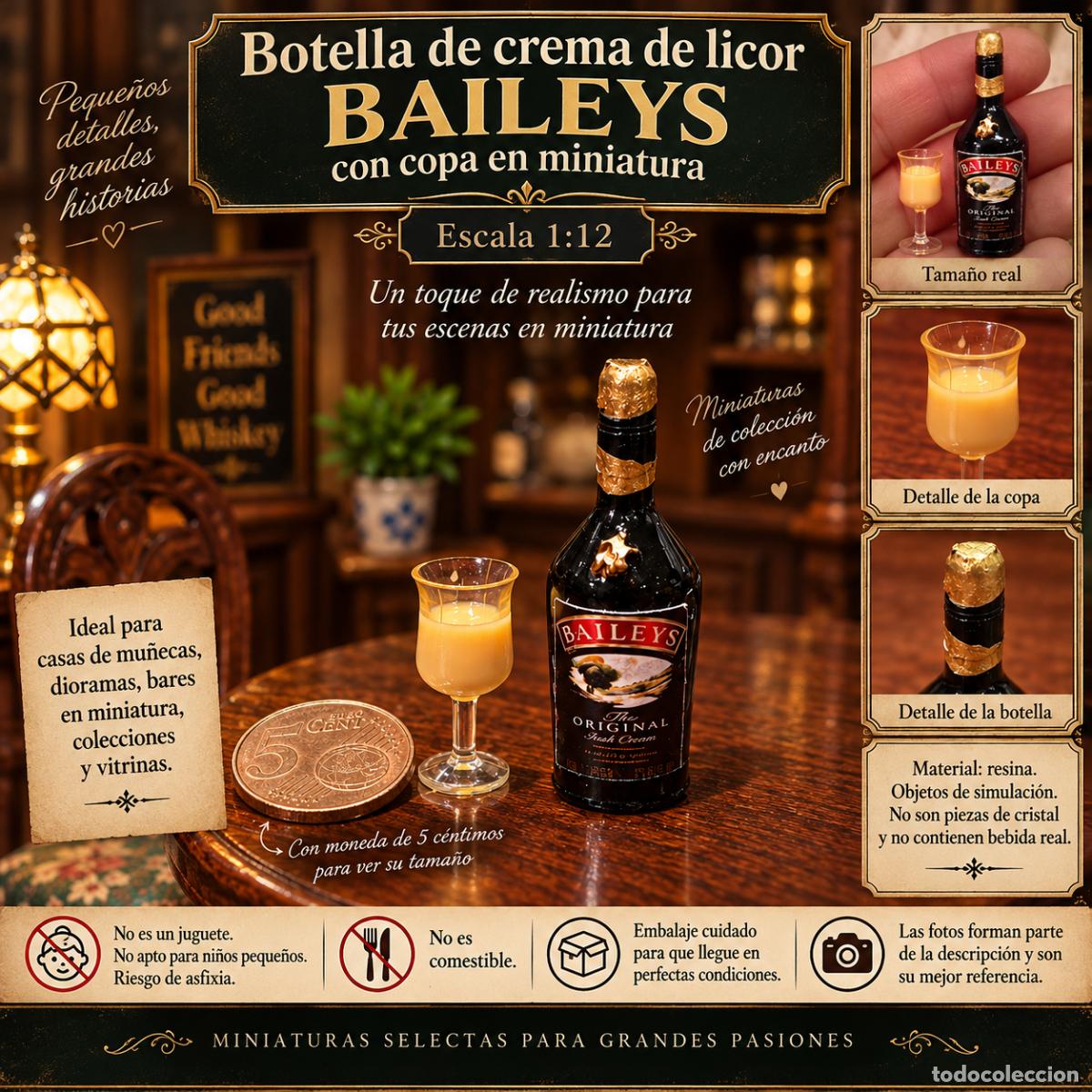 Casas de mu&ntilde;ecas: Botella de Baileys con copa miniatura casa de mu&ntilde;ecas - Foto 2