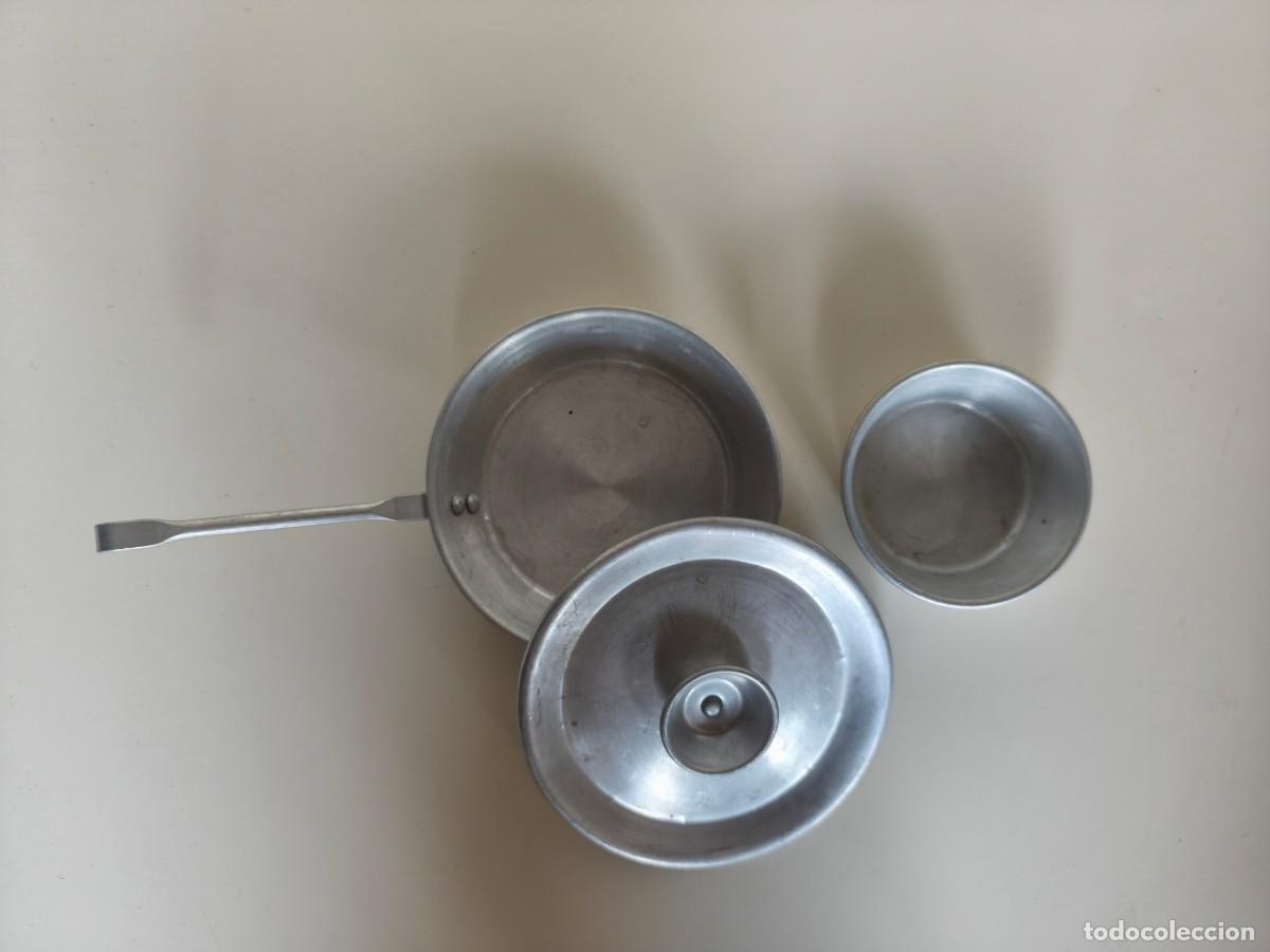 Casas de mu&ntilde;ecas: Menaje de cocina de juguete antiguo &ndash; Aluminio &ndash; 3 piezas
