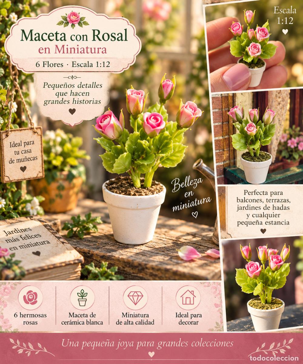 Casas de mu&ntilde;ecas: Maceta con rosal en miniatura casa de mu&ntilde;ecas - Foto 2