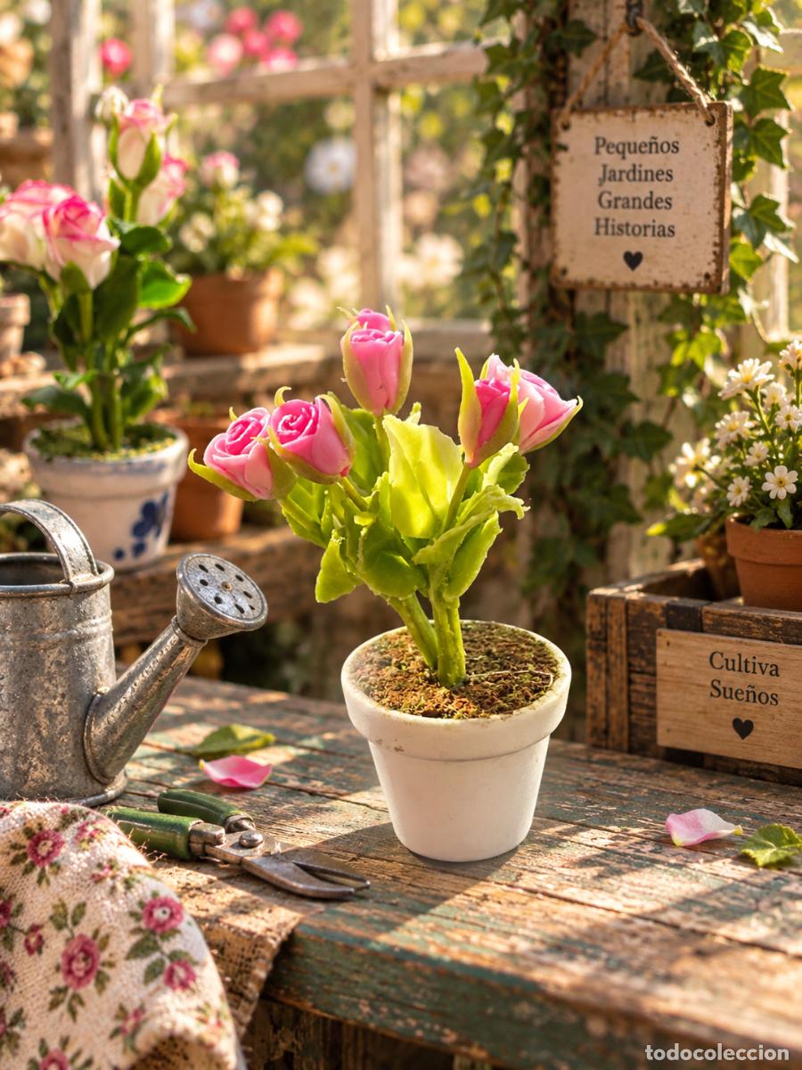 Casas de mu&ntilde;ecas: Maceta con rosal en miniatura casa de mu&ntilde;ecas - Foto 3
