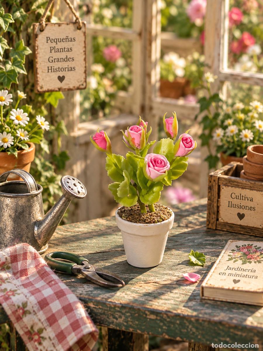 Casas de mu&ntilde;ecas: Maceta con rosal en miniatura casa de mu&ntilde;ecas - Foto 4
