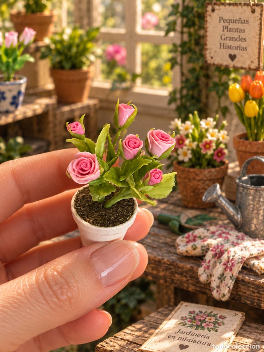 Casas de mu&ntilde;ecas: Maceta con rosal en miniatura casa de mu&ntilde;ecas - Foto 6