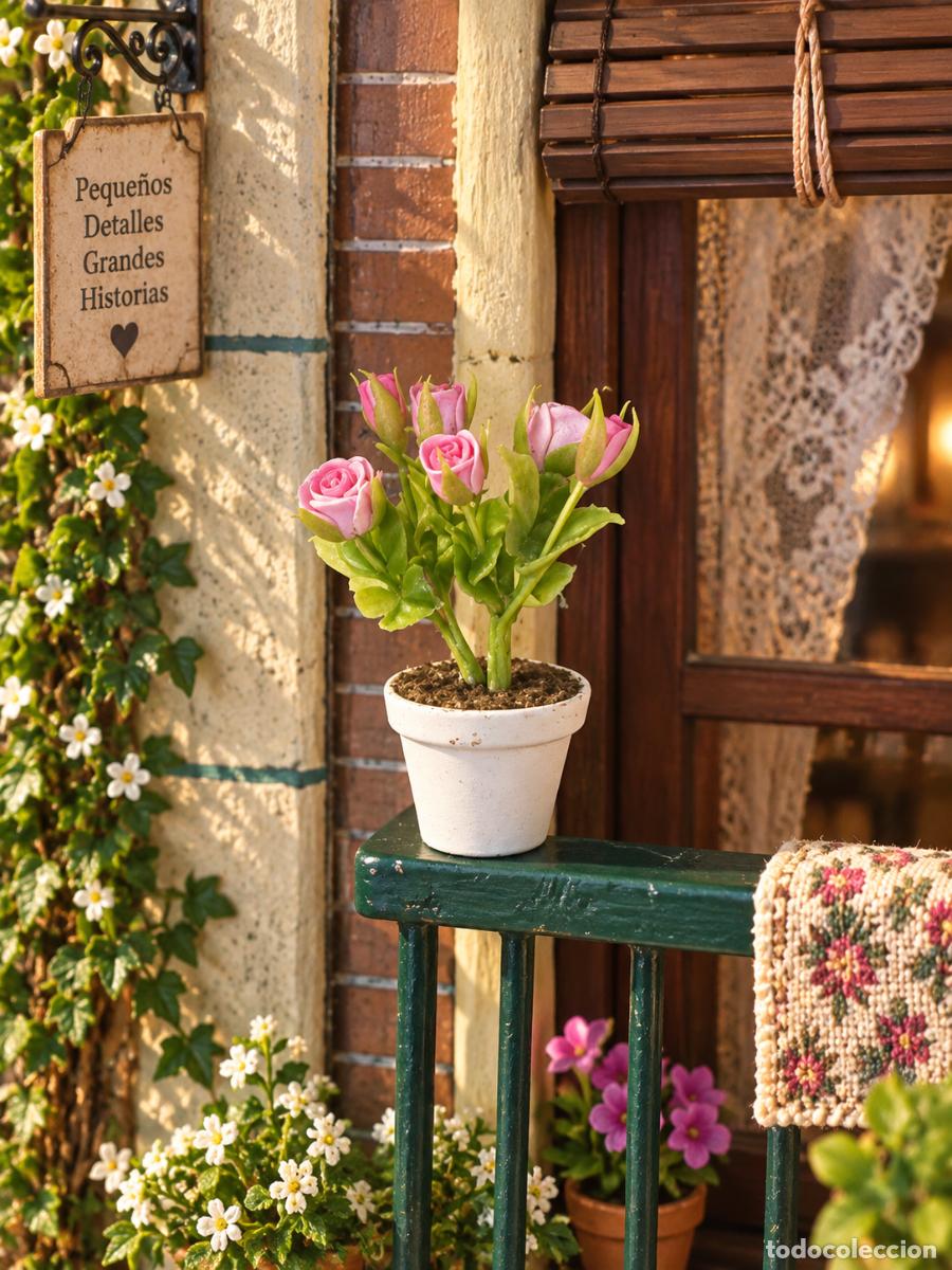 Casas de mu&ntilde;ecas: Maceta con rosal en miniatura casa de mu&ntilde;ecas - Foto 9