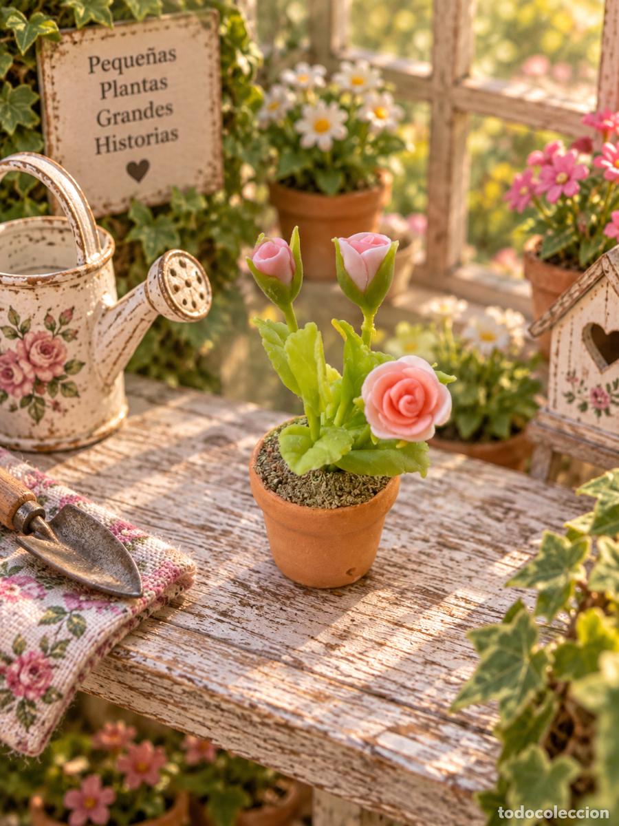 Maisons de Poup&eacute;es: Rosal color melocot&oacute;n en miniatura en Maceta de barro Escala 1:12 / 1:24