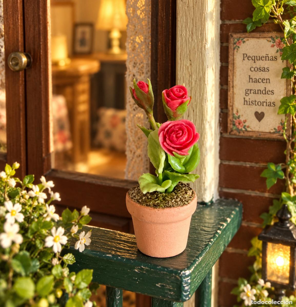 Maisons de Poup&eacute;es: Rosal rojo en maceta de barro miniatura casa de mu&ntilde;ecas