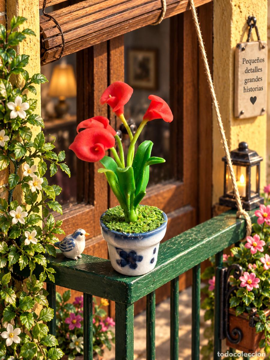 Maisons de Poup&eacute;es: Preciosa maceta con flor Anthurium roja miniatura