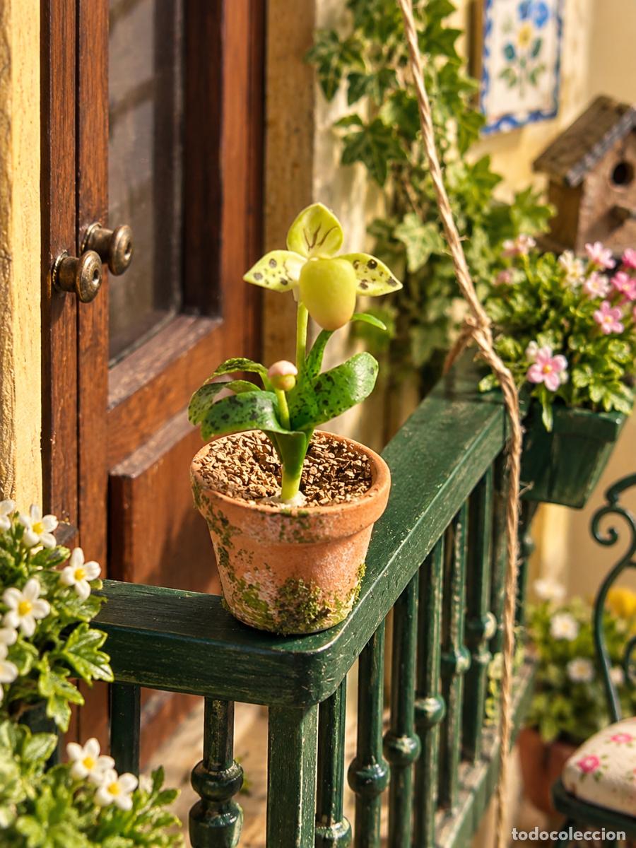 Maisons de Poup&eacute;es: Maceta con orqu&iacute;dea &laquo;Zapatilla de dama&raquo; en miniatura