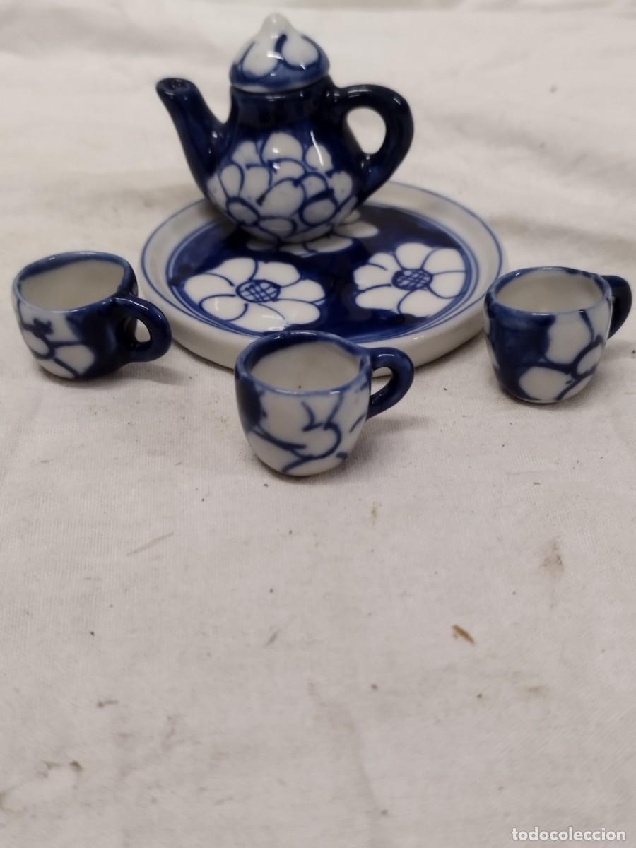 Casas de mu&ntilde;ecas: uego de t&eacute; en miniatura de porcelana azul y blanca para casa de mu&ntilde;ecas (5 piezas)