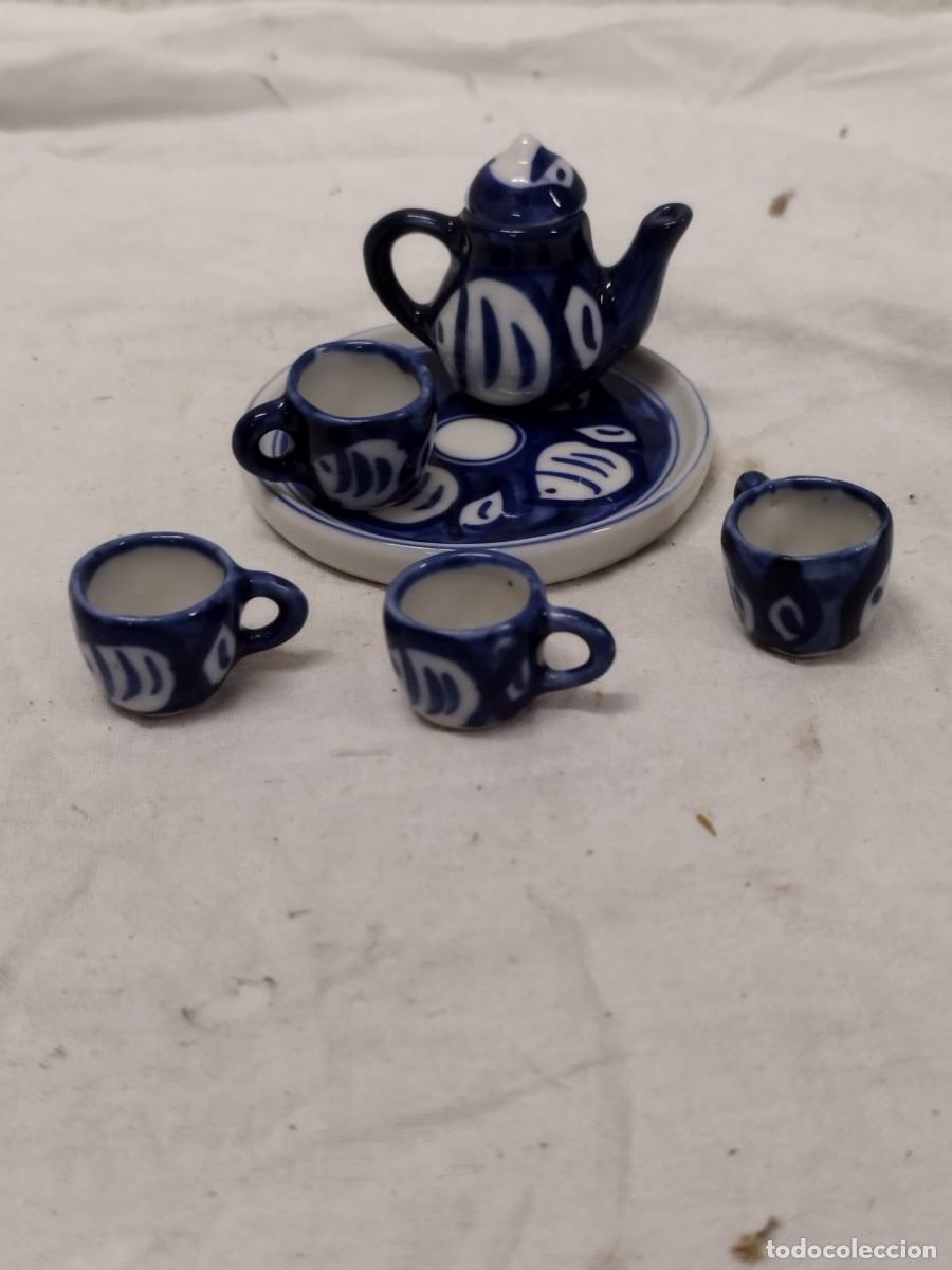 Casas de mu&ntilde;ecas: uego de t&eacute; en miniatura de porcelana azul y blanca para casa de mu&ntilde;ecas (6 piezas)